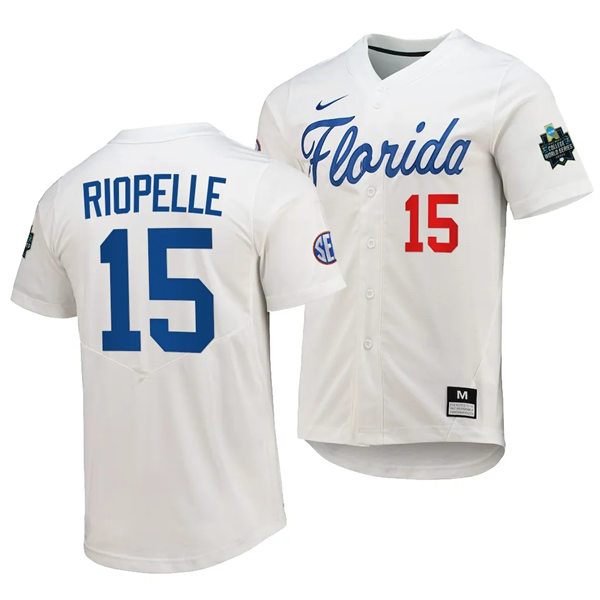 Mens Youth Florida Gators #15 BT Riopelle  Nike White with Name 2023 College Baseball World Series Jersey(2)