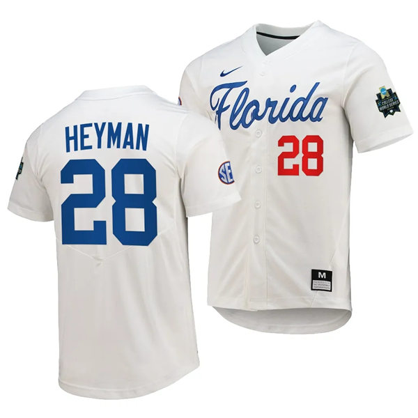 Mens Youth Florida Gators #28 Luke Heyman Nike White with Name 2023 College Baseball World Series Jersey)