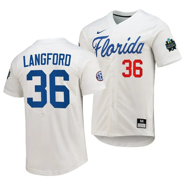 Mens Youth Florida Gators #36 Wyatt Langford Nike White with Name 2023 College Baseball World Series Jersey