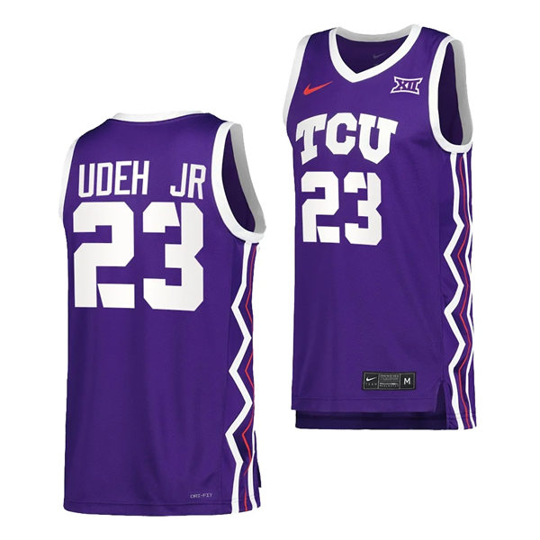Mens Youth TCU Horned Frogs #23 Ernest Udeh Jr. Nike 2022-23 Purple College Basketball Game Jersey