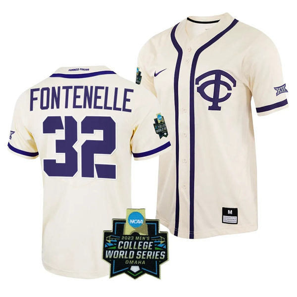Mens Youth TCU Horned Frogs #32 Cole Fontenelle Nike Cream TC Baseball Game Jersey