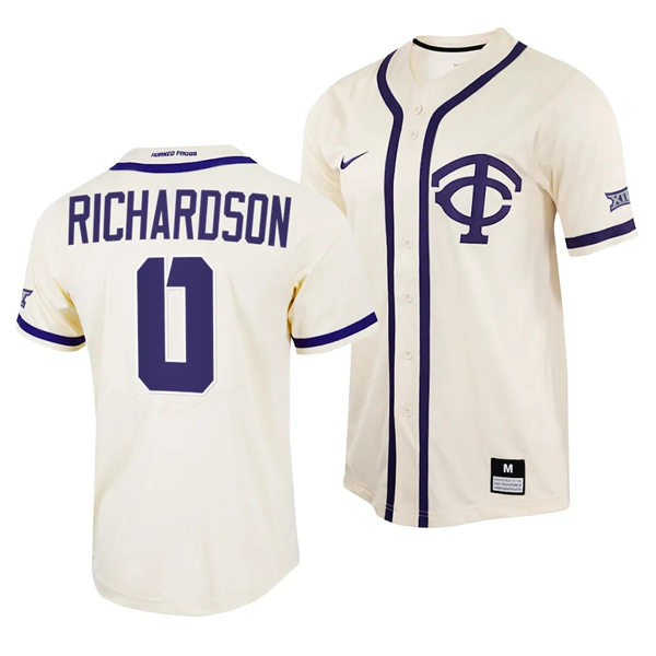 Mens Youth TCU Horned Frogs #0 Tre Richardson Nike Cream TC Baseball Game Jersey