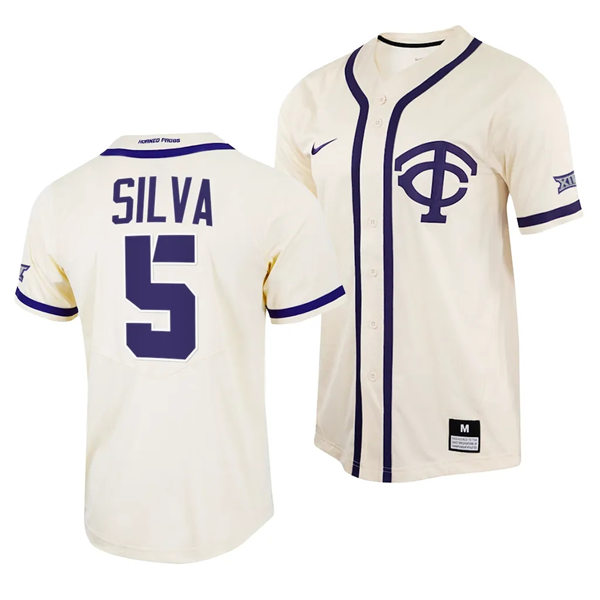Mens Youth TCU Horned Frogs #5 Anthony Silva Nike Cream TC Baseball Game Jersey