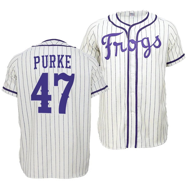 Mens Youth TCU Horned Frogs #47 Matt Purke Nike White Pinstripe Frogs Baseball Game Jersey