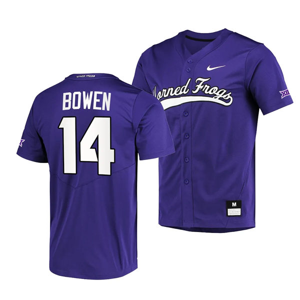 Mens Youth TCU Horned Frogs #14 Karson Bowen Nike Purple Horned Frogs Baseball Game Jersey 