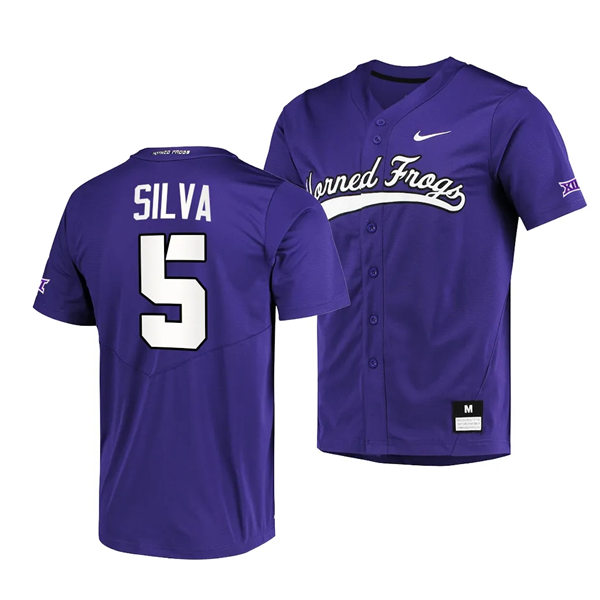 Mens Youth TCU Horned Frogs #5 Anthony Silva Nike Purple Horned Frogs Baseball Game Jersey 