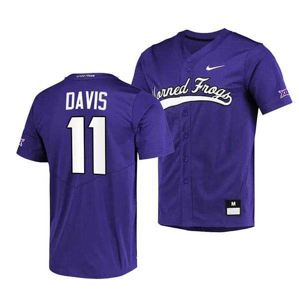 Mens Youth TCU Horned Frogs #11 Austin Davis Nike Purple Horned Frogs Baseball Game Jersey 
