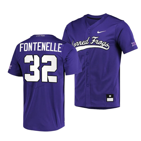 Mens Youth TCU Horned Frogs #32 Cole Fontenelle Nike Purple Horned Frogs Baseball Game Jersey