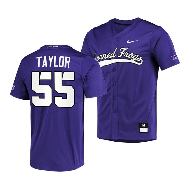 Mens Youth TCU Horned Frogs #55 Brayden Taylor Nike Purple Horned Frogs Baseball Game Jersey 