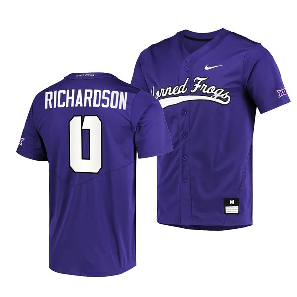 Mens Youth TCU Horned Frogs #0 Tre Richardson Nike Purple Horned Frogs Baseball Game Jersey 
