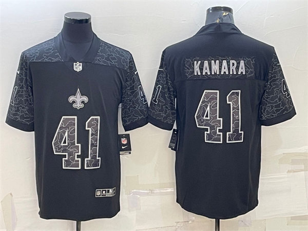 Mens New Orleans Saints #41 Alvin Kamara  Black Reflective Limited Jersey