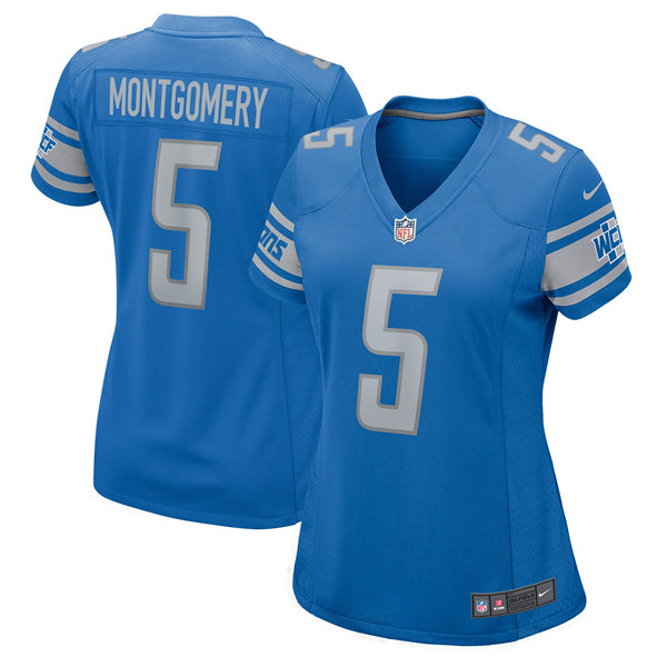 Womens Detroit Lions #5 David Montgomery Nike Blue Limited Jersey