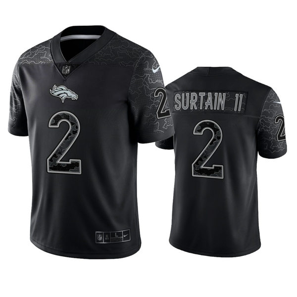 Men's Denver Broncos #2 Patrick Surtain II Black Reflective Limited Jersey