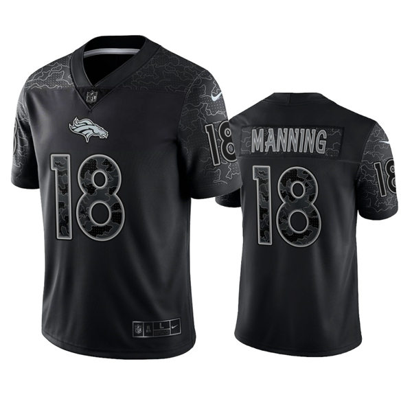 Mens Denver Broncos Retired Player #18 Peyton Manning Black Reflective Limited Jersey