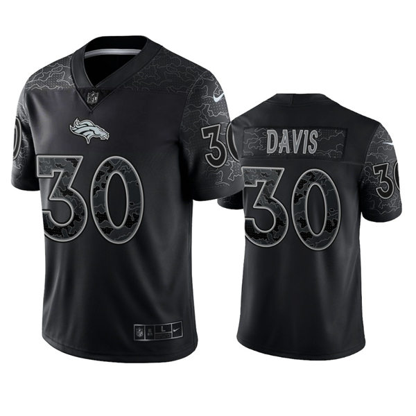 Mens Denver Broncos Retired Player #30 Terrell Davis Black Reflective Limited Jersey