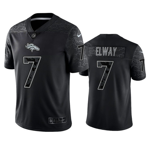 Mens Denver Broncos Retired Player #7 John Elway Black Reflective Limited Jersey