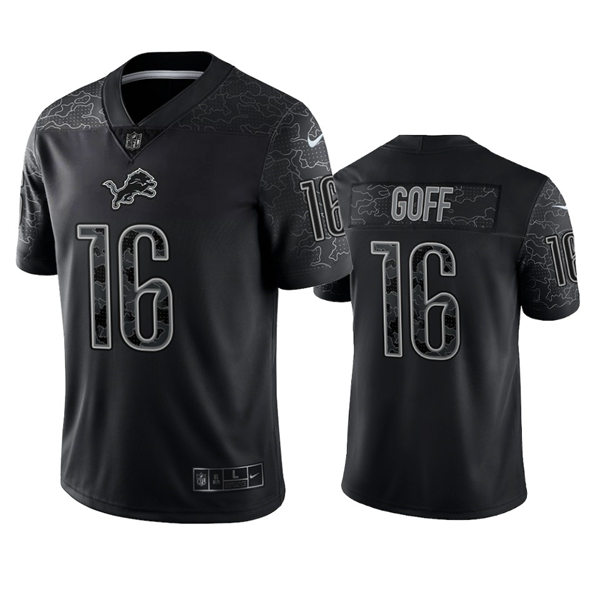 Mens Detroit Lions #16 Jared Goff Black Reflective Limited Jersey