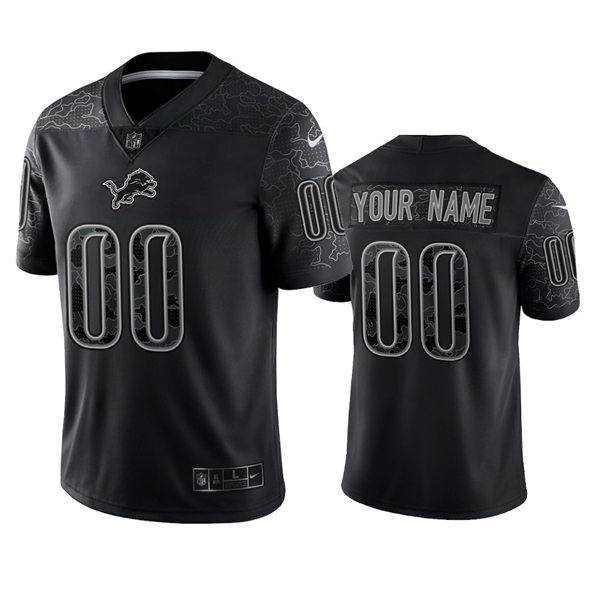 Mens Detroit Lions Custom Nike 2022 Black Reflective Limited Jersey