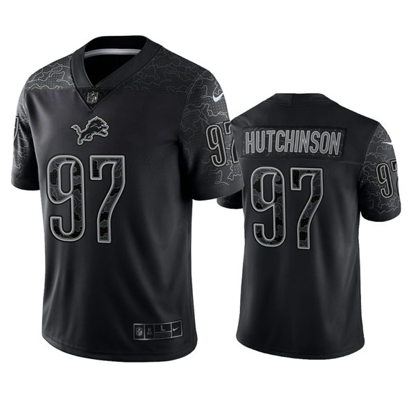 Mens Detroit Lions #97 Aidan Hutchinson Black Reflective Limited Jersey