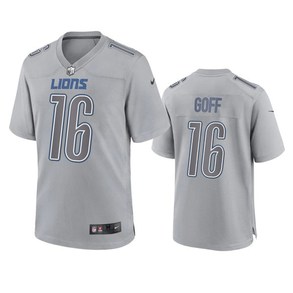 Mens Detroit Lions #16 Jared Goff Gray Atmosphere Fashion Game Jersey