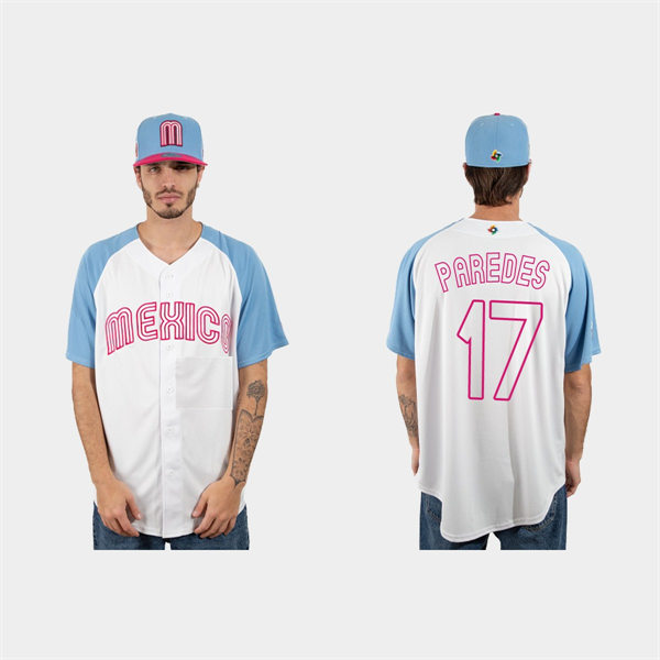 Mens Youth Mexico #17 Isaac Paredes 2023 World Baseball Classic Jersey - White Pink