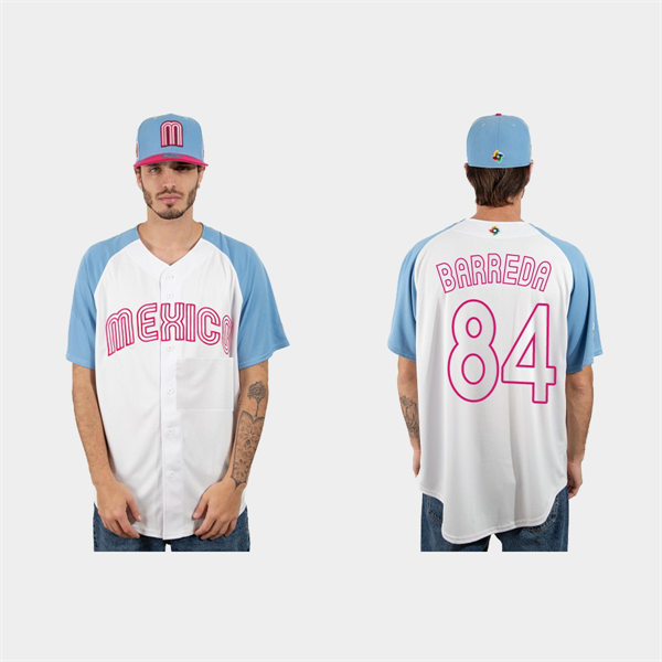 Mens Youth Mexico #84 Manny Barreda 2023 World Baseball Classic Jersey - White Pink