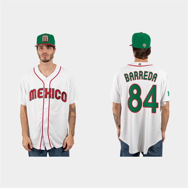 Mens Youth Mexico #84 Manny Barreda 2023 World Baseball Classic Jersey - White Red