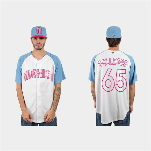 Mens Youth Mexico #65 Giovanny Gallegos 2023 World Baseball Classic Jersey - White Pink