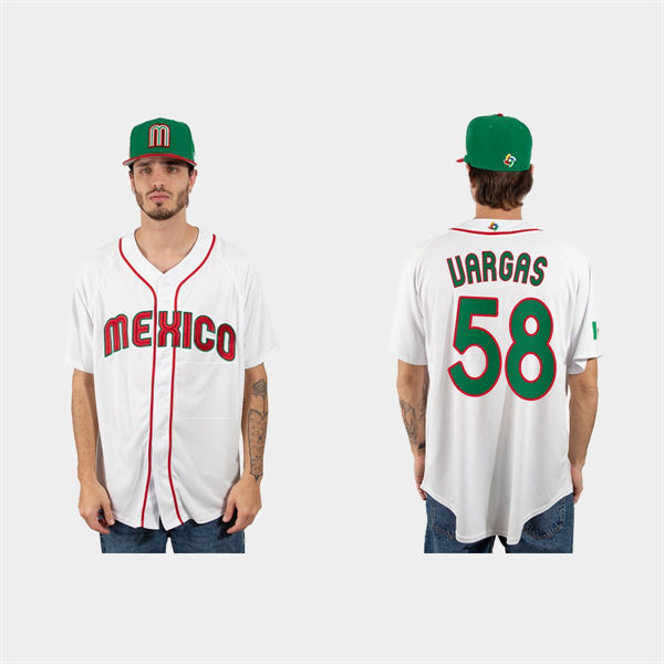 Mens Youth Mexico #58 Cesar Vargas 2023 World Baseball Classic Jersey - White Red