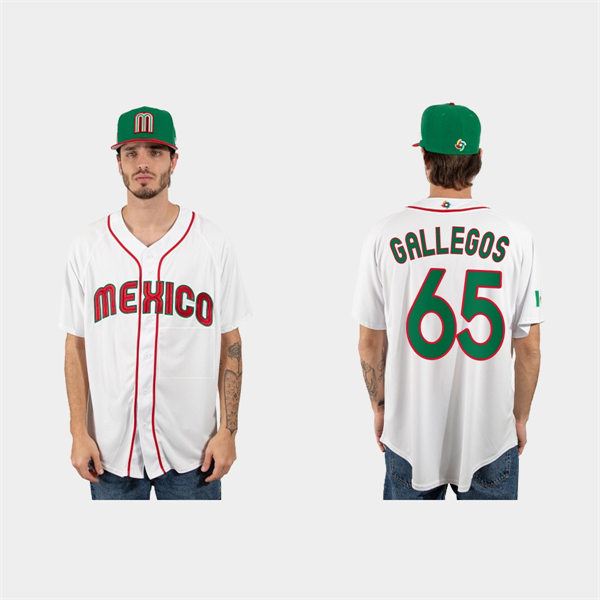 Mens Youth Mexico #65 Giovanny Gallegos 2023 World Baseball Classic Jersey - White Red