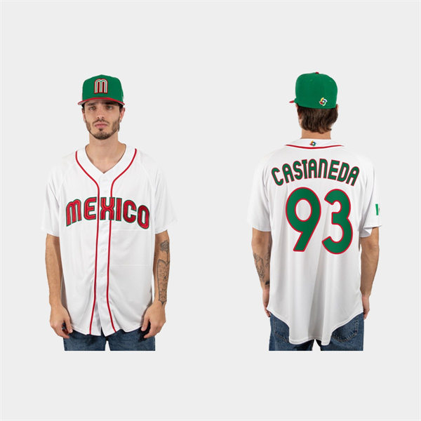 Mens Youth Mexico #93 Victor Castaneda 2023 World Baseball Classic Jersey - White Red