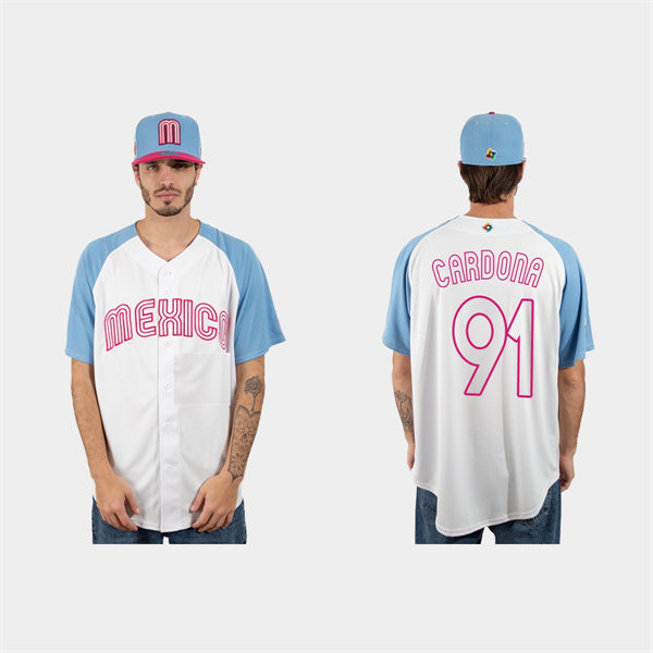 Mens Youth Mexico #91 Jose Cardona 2023 World Baseball Classic Jersey - White Pink