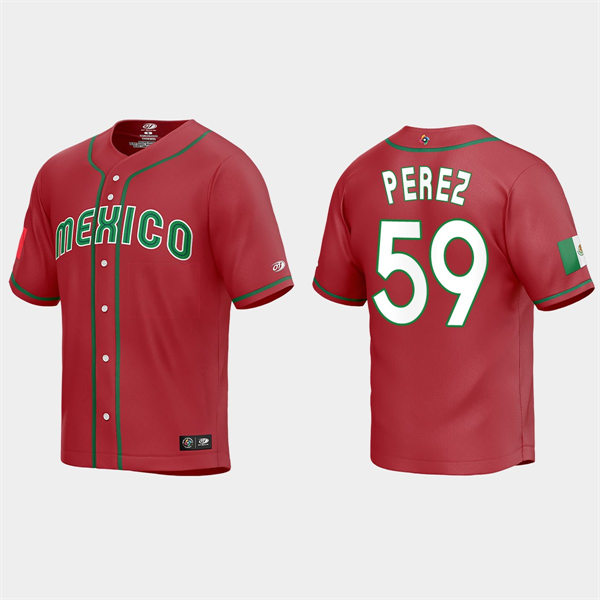 Mens Youth Mexico #59 Oliver Perez Red 2023 World Baseball Classic Jersey