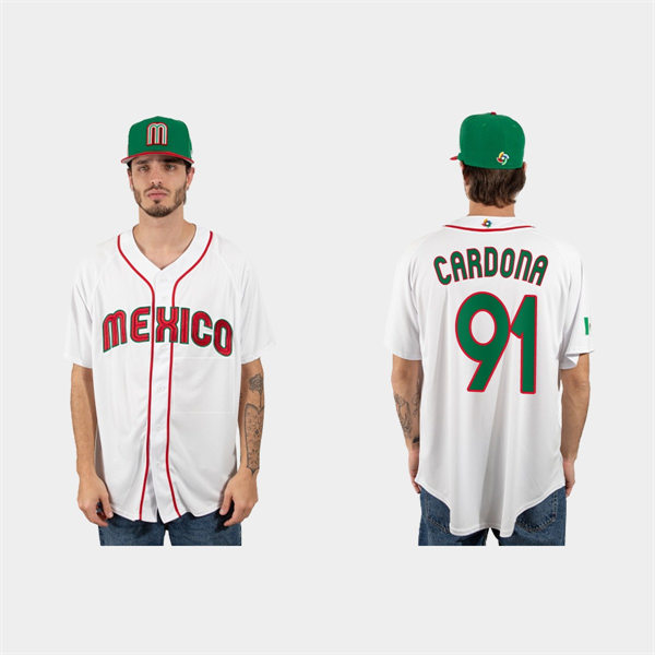 Mens Youth Mexico #91 Jose Cardona 2023 World Baseball Classic Jersey - White Red