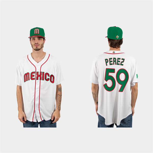 Mens Youth Mexico #59 Oliver Perez 2023 World Baseball Classic Jersey - White Red