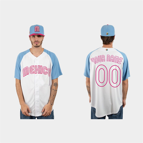 Men's Youth Custom Mexico Basebal 2023 World Baseball Classic Jersey - White Pink