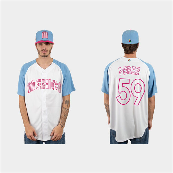 Mens Youth Mexico #59 Oliver Perez  2023 World Baseball Classic Jersey - White Pink