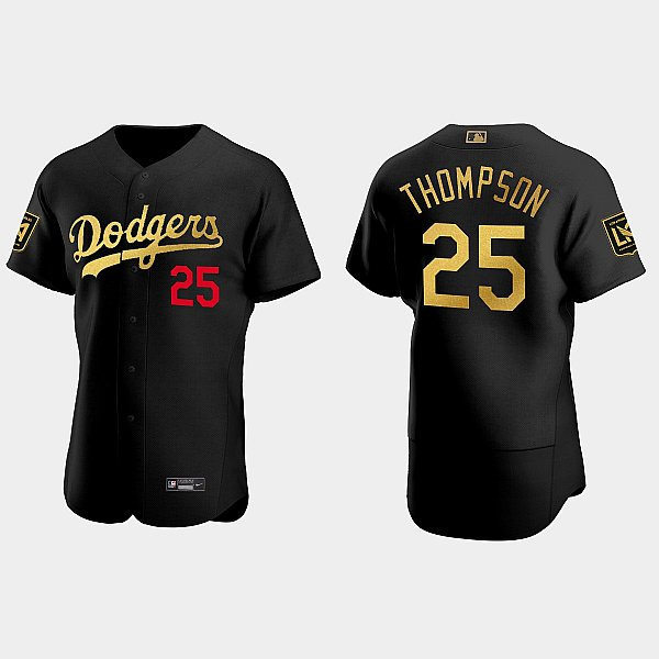 Mens Los Angeles Dodgers #25 Trayce Thompson Black LAFC Night Authentic Jersey