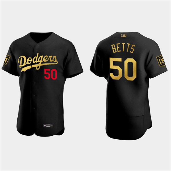 Mens Los Angeles Dodgers #50 Mookie Betts Black LAFC Night Authentic Jersey