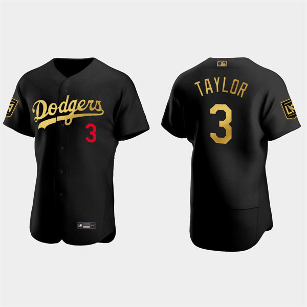 Mens Los Angeles Dodgers #3 Chris Taylor Black LAFC Night Authentic Jersey