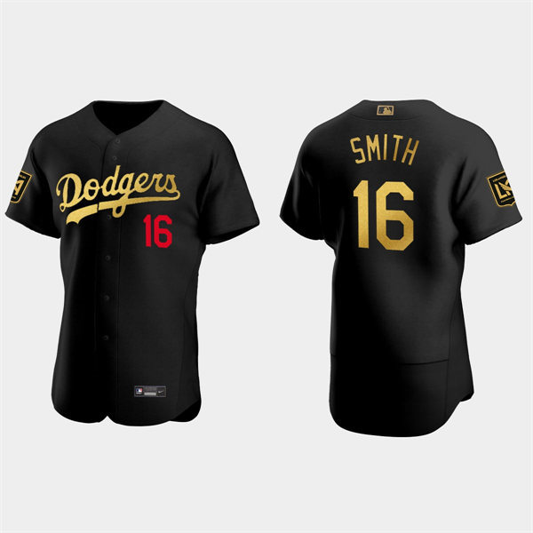 Mens Los Angeles Dodgers #16 Will Smith Black LAFC Night Authentic Jersey