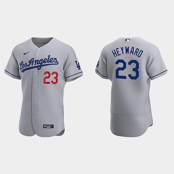 Mens Los Angeles Dodgers #23 Jason Heyward Nike Grey Los Angeles FlexBase Player Jersey