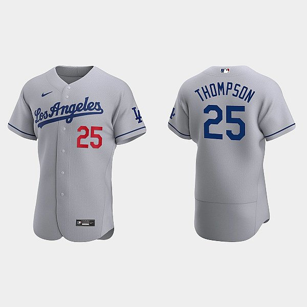 Mens Los Angeles Dodgers #25 Trayce Thompson Nike Grey Los Angeles FlexBase Player Jersey