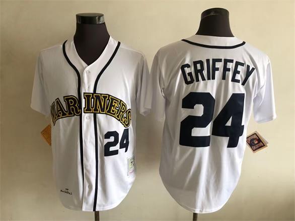 Men's Seattle Mariners #24 Ken Griffey Jr. Majestic White Home Big & Tall Cooperstown Logo Cool Base Player Jersey