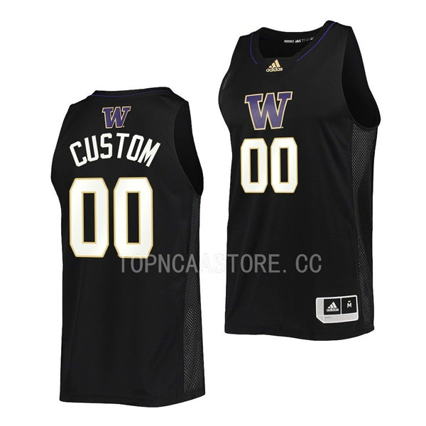 Mens Youth Washington Huskies Custom Adidas Black Basketball Game Jersey