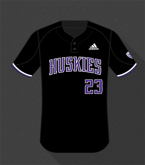 Mens Youth Washington Huskies Custom Adidas Black two Button Pullover Baseball Game Jersey