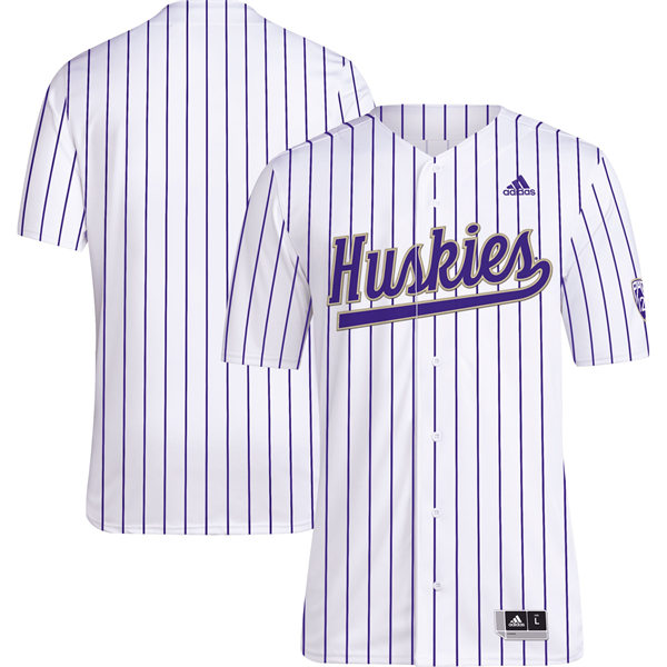 Mens Youth Washington Huskies Blank White Pinstripe adidas Button-Up Baseball Game Team Jersey