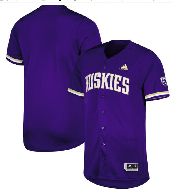 Mens Youth Washington Huskies Blank Purple adidas Button-Up Baseball Game Team Jersey