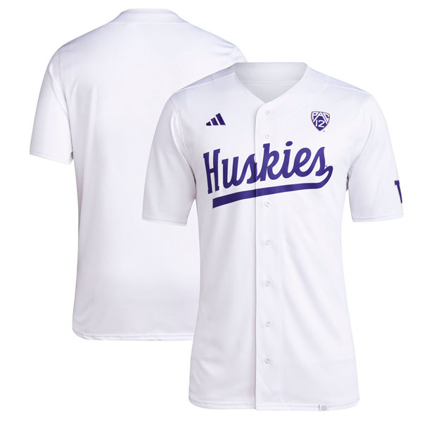 Mens Youth Washington Huskies Blank White  adidas  Baseball Game Team Jersey
