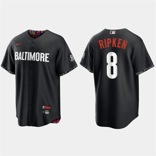 Mens Baltimore Orioles #8 Cal Ripken Jr. Black 2023 City Connect Jersey 